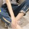 雅泊妮2016超模实拍哈伦裤牛仔裤长小脚垮裤韩版潮宽松风图案卡通-8168 L 蓝色