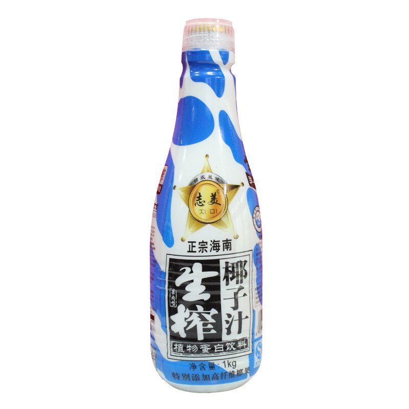 【苏宁超市】志美 生榨椰子汁植物蛋白饮料（果肉型） 1L 瓶 瓶装 植物蛋白饮料
