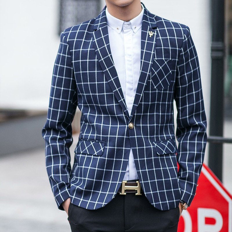 林肯伯爵西装春新款格子款男士小西装小西服韩版修身 xl 红色高清实拍