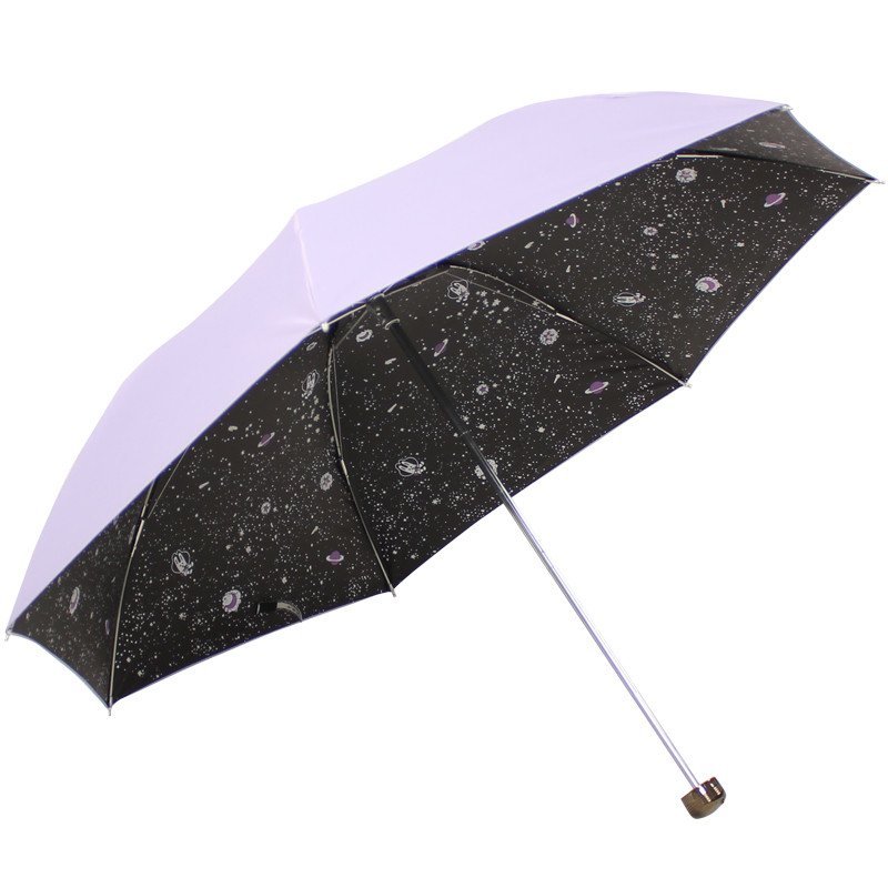 天堂伞 太空之旅黑胶银葱印星空三折晴雨伞太阳伞 33231E 莲色