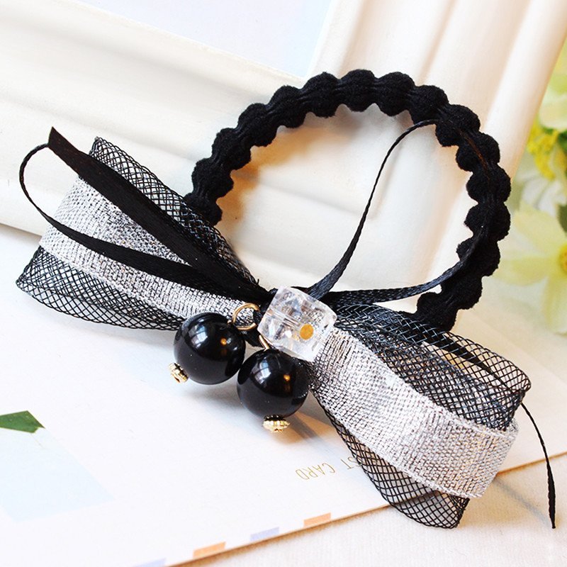 美丽公主蝴蝶结发圈时尚潮流银色编制绢纱皮筋发饰头圈高清实拍图