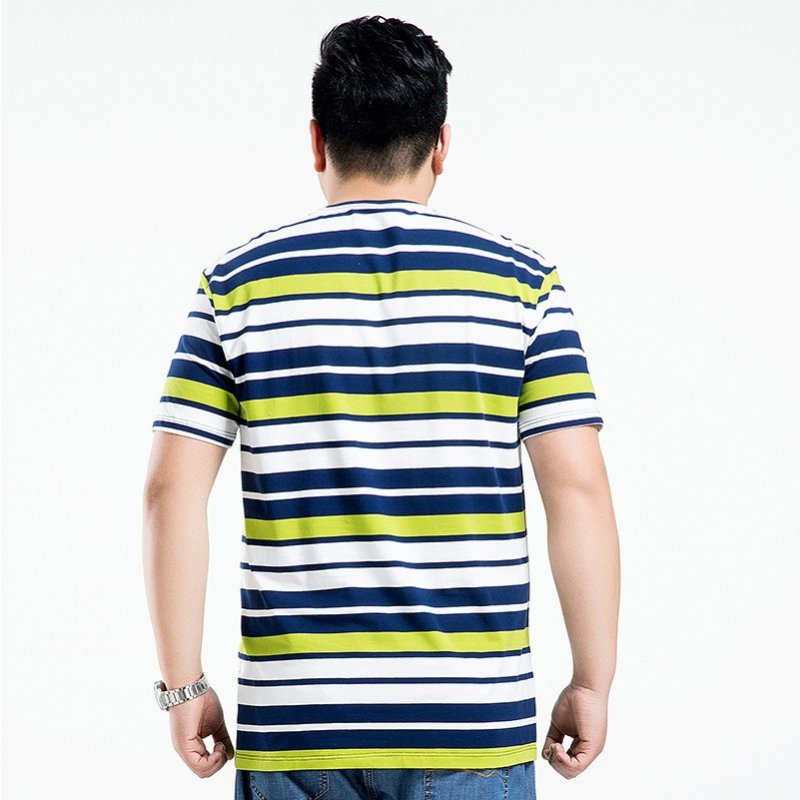 澜驰新款男士肥佬休闲短袖t恤胖子加肥加大码宽松条纹特大码体恤 124