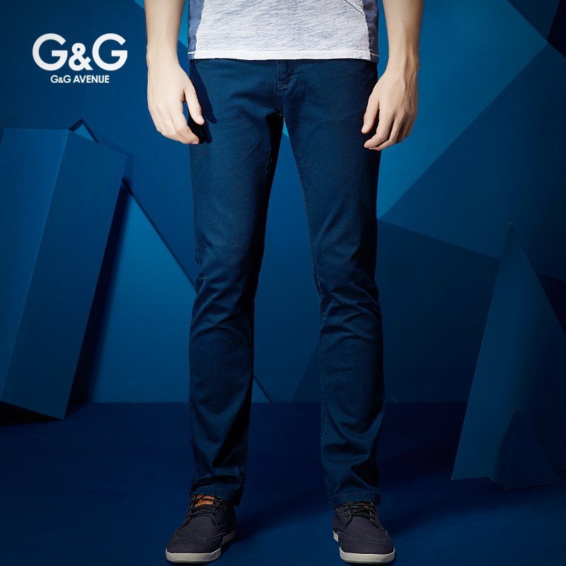 G＆G男装彩色牛仔裤百搭弹力纯色男裤休闲裤男修身直筒长裤子韩版 36 湖蓝