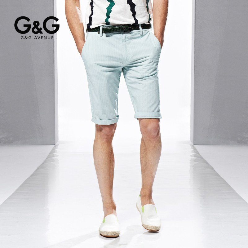 G＆G 休闲直条个性短裤 条子短裤时尚男裤子 夏季短裤 个性男裤子 38 草绿