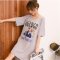 2016新款女生夏季可爱卡通睡裙韩版睡衣短袖连衣裙睡衣女1 170(XL) 浅灰色