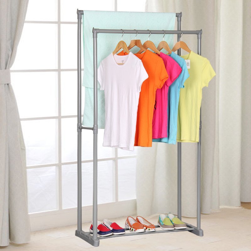 蜗家晾衣架 加粗钢管落地晾衣杆 阳台双杆挂衣架 晒衣架室内 l201