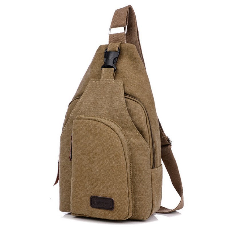 薇思黛 2016新款 韩版休闲男士胸包运动帆布男包小包包多功能户外小挎包潮 大号卡其色