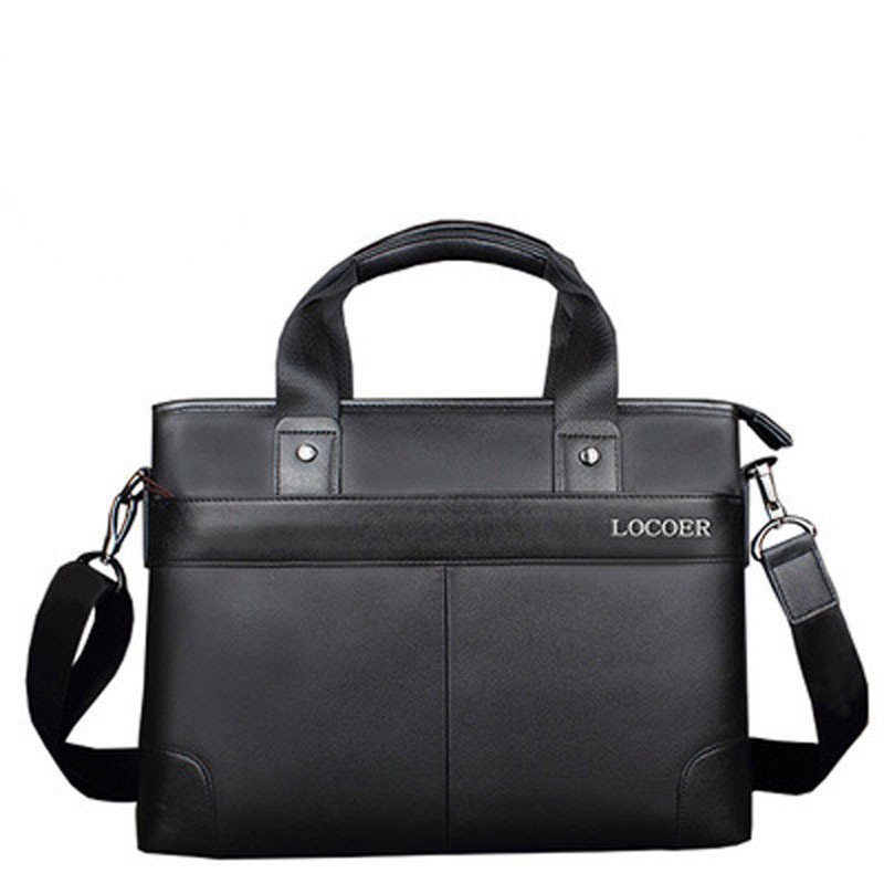 薇思黛 2016新款 男士手提包横款男包商务男单肩斜挎包公文皮包男士包包 黑色大号