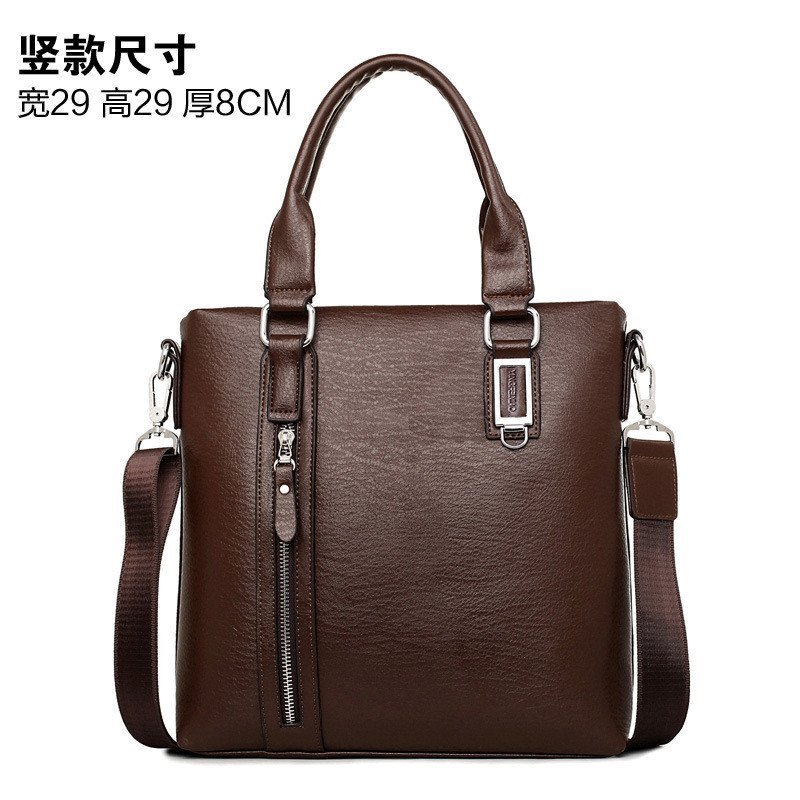 薇思黛 2016新款 欧美潮电脑包公文男包男士包手提包时尚休闲包 棕色竖版