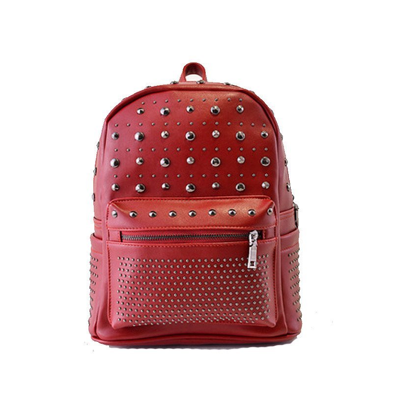 薇思黛 2016新款 韩版休闲书包时尚旅游背包铆钉双肩包 红色