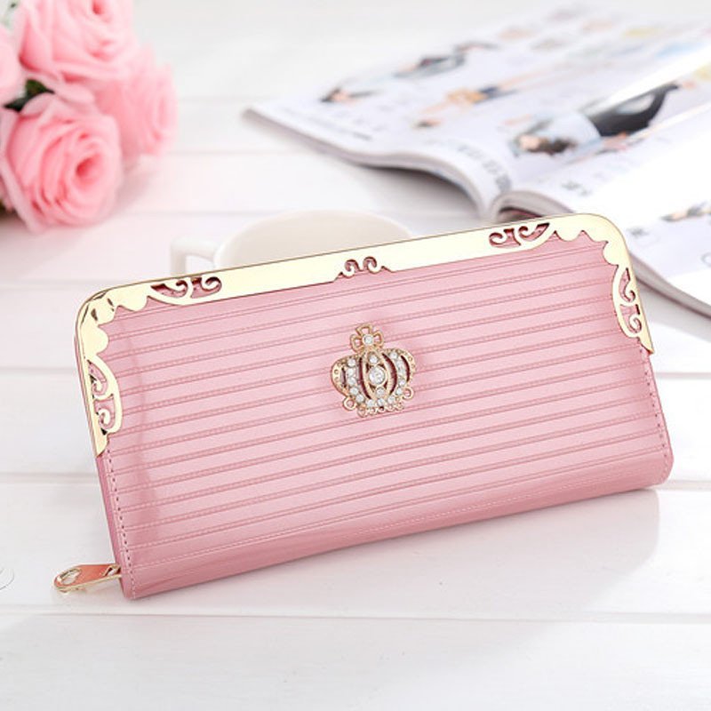 薇思黛 2016新款 韩版潮流糖果色皇冠女士钱包多用手拎手拿包单拉链包 粉红色