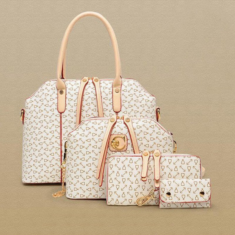 薇思黛 2016新款 欧美时尚四件套女包复古箭头纹子母包女包单肩包斜挎包 箭头纹白色