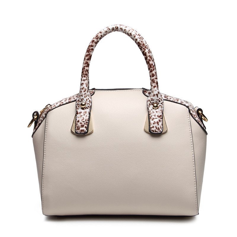 薇思黛 2016新款 欧美时尚豹纹贝壳包手提单肩斜跨包潮流女包 米白色