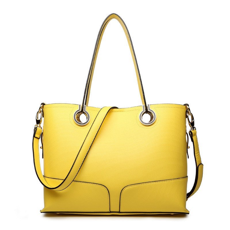 薇思黛 2016新款 欧美风范手提单肩斜跨包包女包十字纹PU皮子母包二件套 黄色