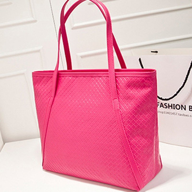 薇思黛 2016新款 欧美时尚休闲复古编织纹女士单肩包手提包大包包潮流女包 玫红色