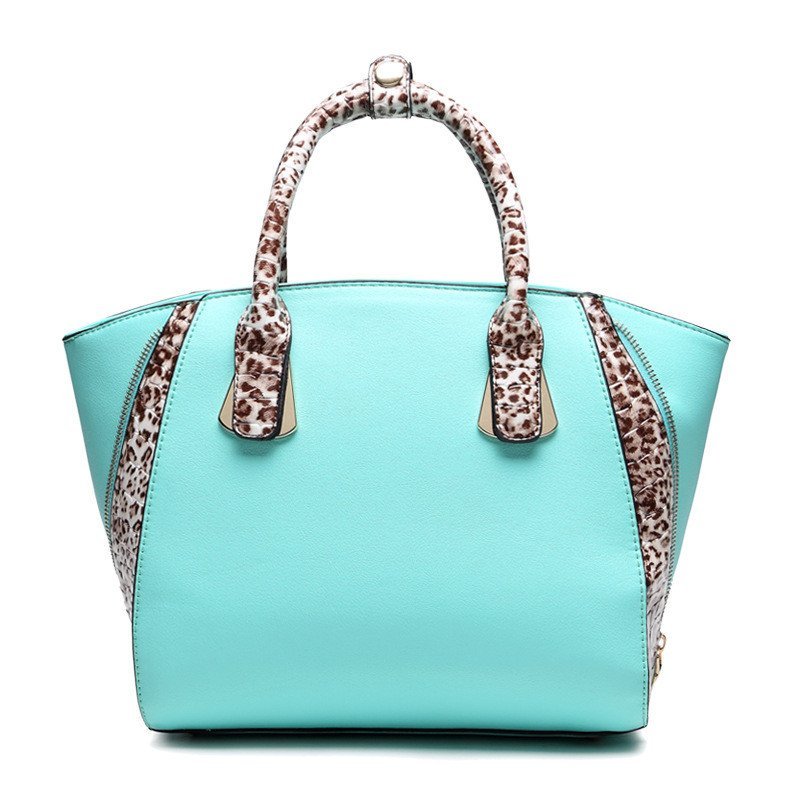 薇思黛 2016新款 欧美风格贝壳包百搭豹纹手提单肩斜挎包包女包 浅蓝色