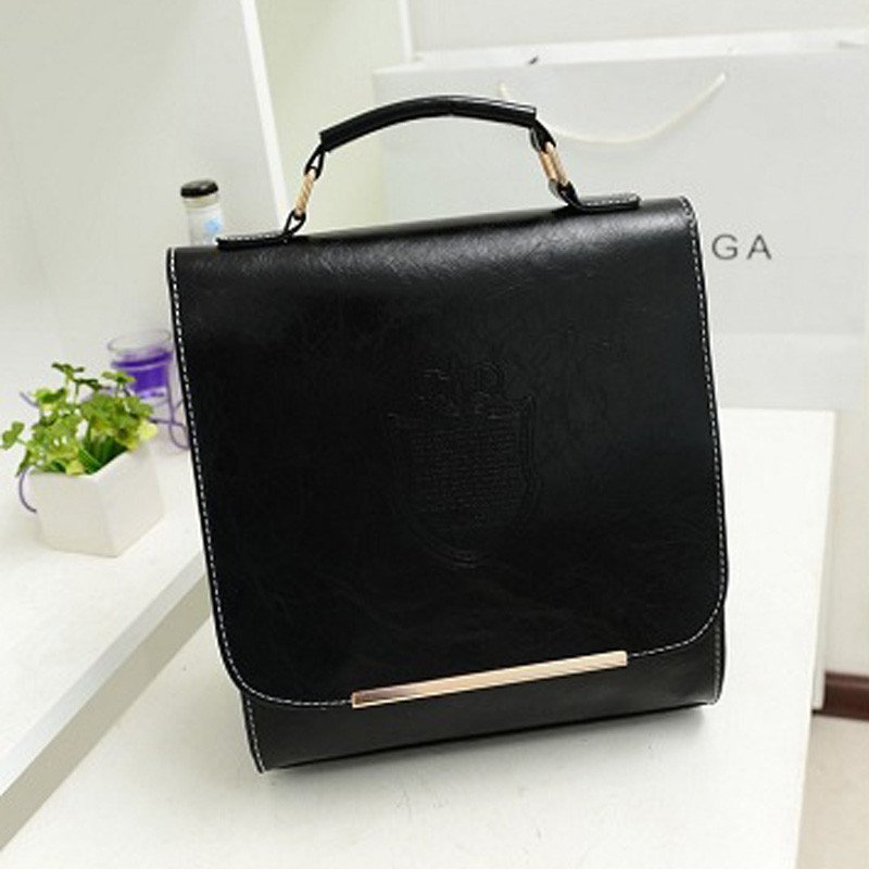 薇思黛2016新款 韩版时尚女包双肩包女单肩包斜挎包压花皇冠PU双肩包 黑色