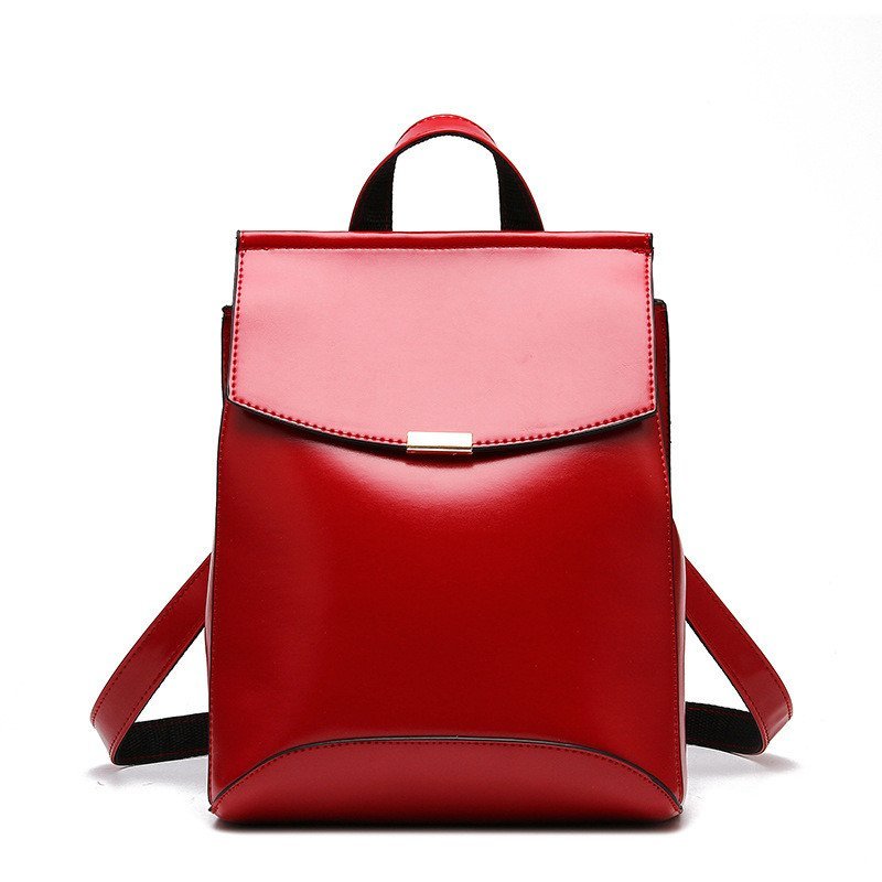 薇思黛 2016新款 双肩背包女韩版潮休闲学院风书包旅行PU皮两用背包 酒红色