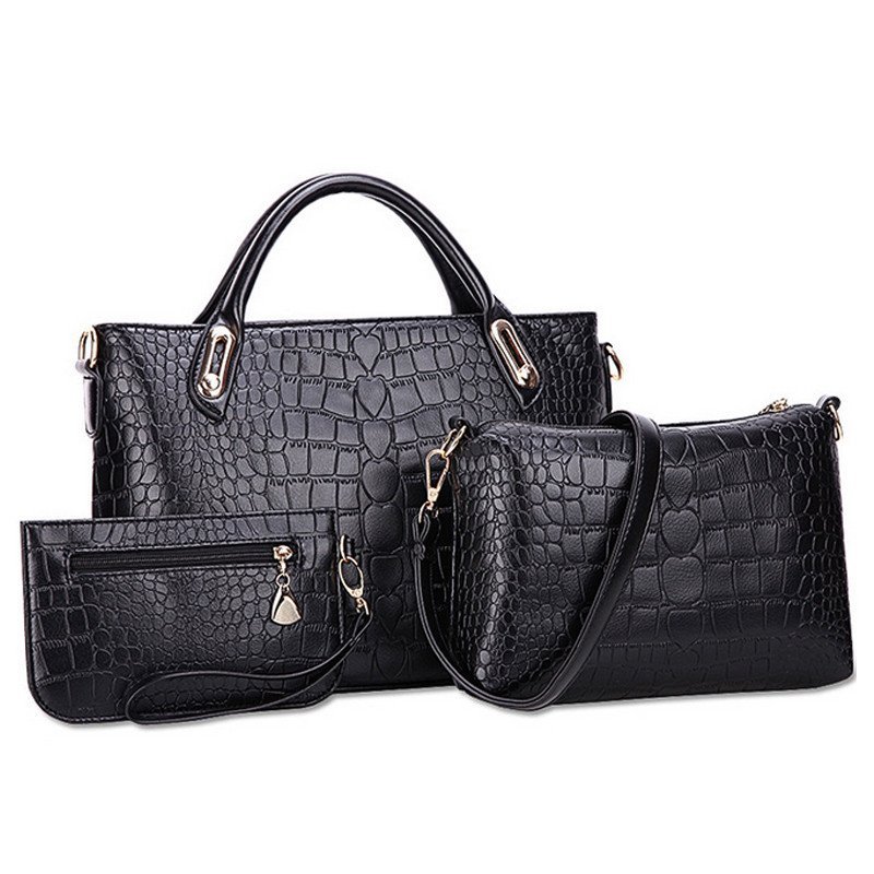 薇思黛 2016新款女包休闲百搭大容量子母包三件套母子包套装女包包 黑色