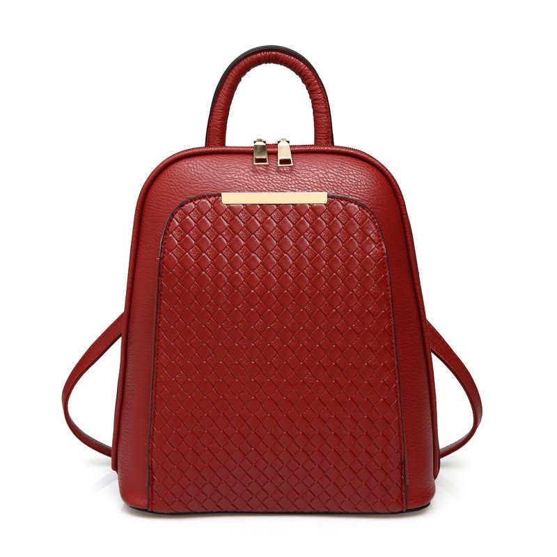 薇思黛2016新款PU女背包双肩包百搭女包双肩包多用包旅游包包 酒红色