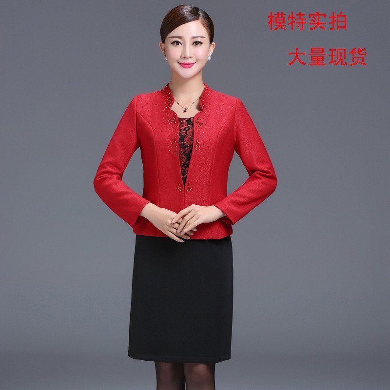 琳朵儿婚礼妈妈装秋装套裙2016夏季婚宴妈妈礼服婚庆婆婆连衣裙8122实拍 3XL 酒红配蕾丝裙
