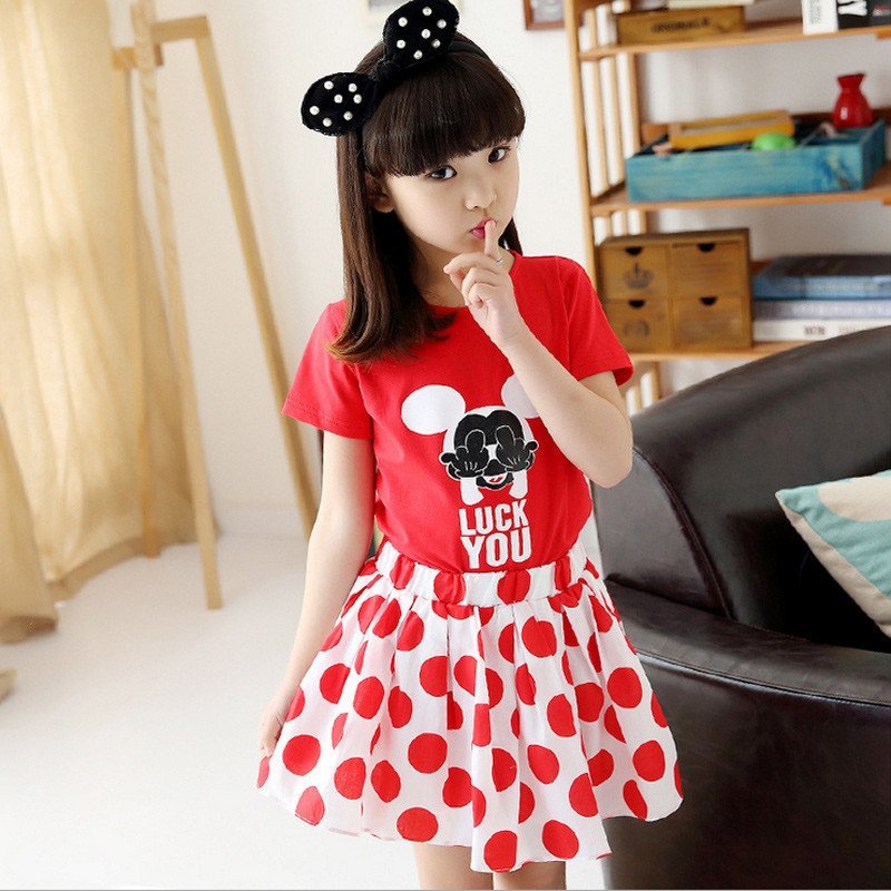 新款圆点卡通连衣裙中大童夏装圆领短袖裙子童裙 160码建议身高150cm