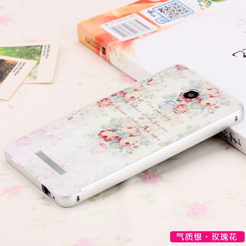 途瑞斯 手机壳 金属边框后盖 浮雕彩绘保护套适用于小米红米note3 银色边框-玫瑰花
