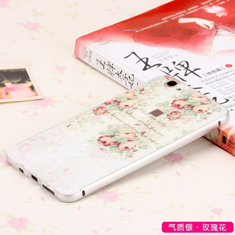 途瑞斯 x6 plus手机壳 金属边框后盖浮雕彩绘保护套适用于vivo x6plus 银色边框-玫瑰花