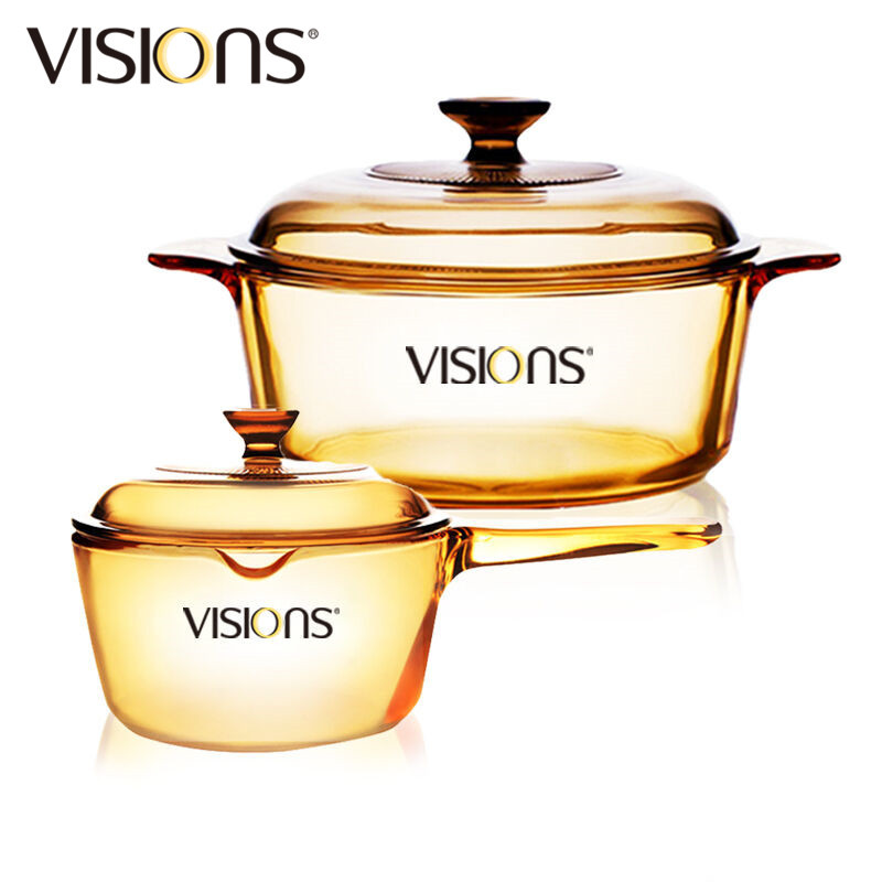 康宁（VISIONS）锅具套装vs32+VSP1 晶彩透明玻璃3.25L汤锅1L奶锅