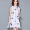 2016女装刺绣蝴蝶花边立领欧根纱优雅A字仙美连衣裙 2XL 白色