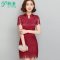 飘香2016夏季新款钩花镂空短袖蕾丝连衣裙V2478 XL 酒红色