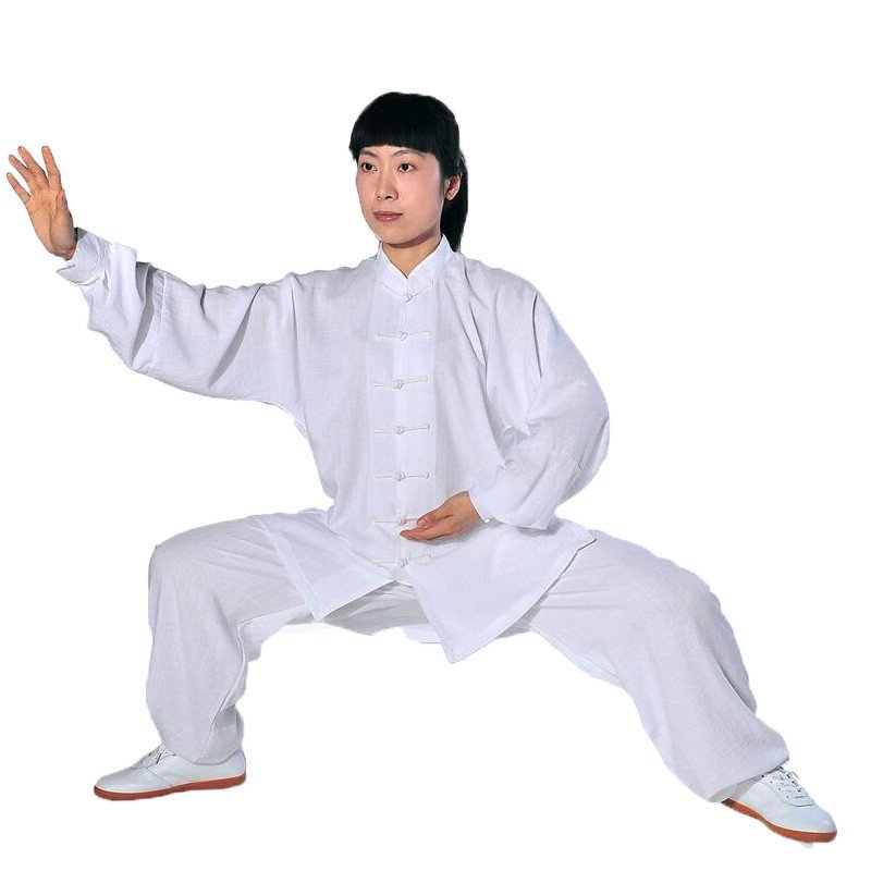 欧伦萨 户外运动太极服棉麻锦套装太极拳武术运动服7574RM0ZV7 XL 白色