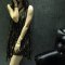 2016春夏装中长款印花连衣裙女时尚新款女装系带连衣裙修身A字裙 均码 黑色