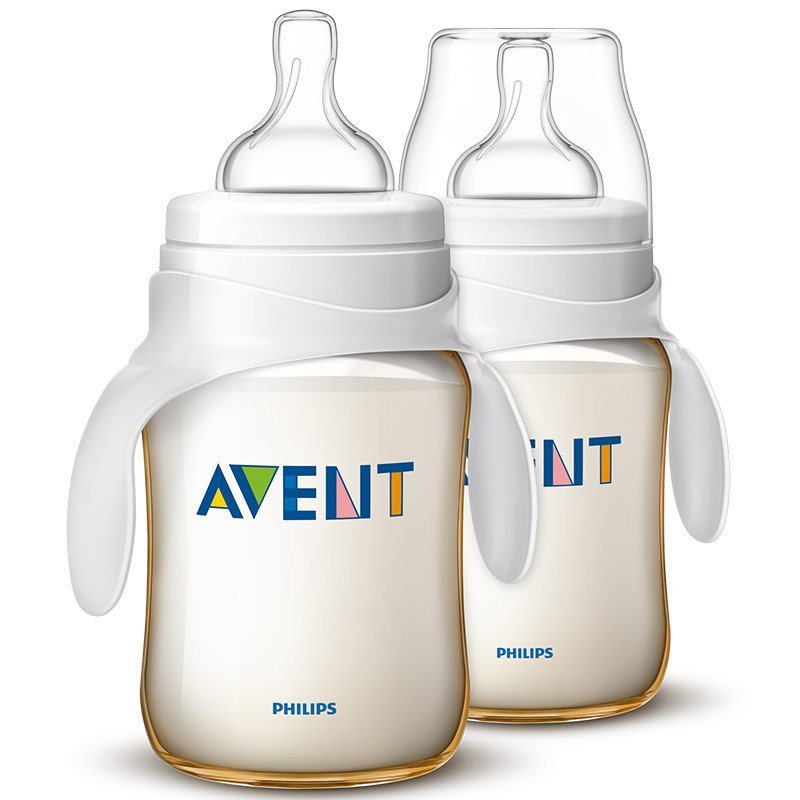 飞利浦 AVENT 新安怡宽口径经典PES奶瓶9oz/260毫升对装带把手 SCF663/29 英国原装进口