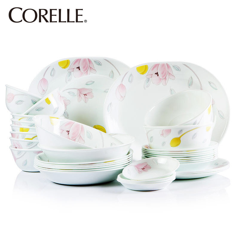 康宁(CORELLE)餐具套装原装进口 碗/碟子/盘子餐盘套装 36件套餐具郁金香