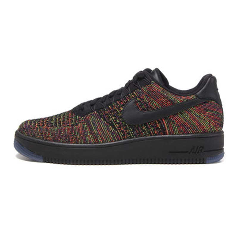 Nike/耐克 AF1 空军一号男女板鞋Air Force 1 FLYKNIT 飞线彩虹 817419-002/001 黑/亮深红/庭紫 37.5码