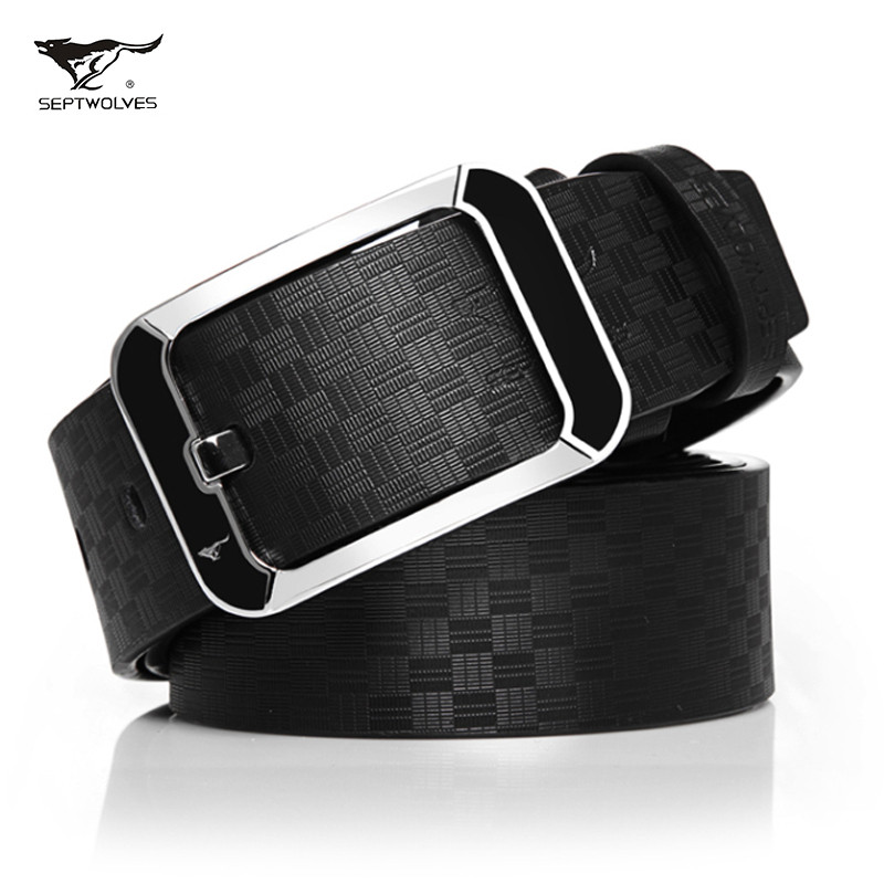 七匹狼SEPTWOLVES 男士真皮皮带 针扣男腰带男士 时尚英伦腰带 针扣潮商务 110-130cm 黑色
