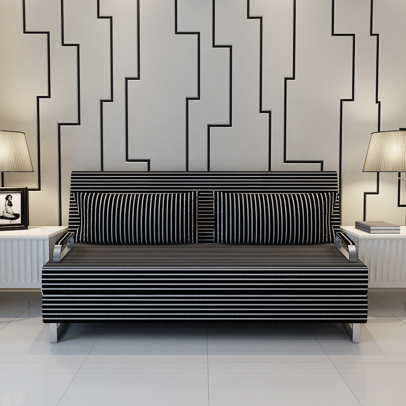 有居 uzjuz 多功能沙发床单人1米双人1.2米1.5米两用布艺小户型可折叠沙发床 黑白条纹1.8米