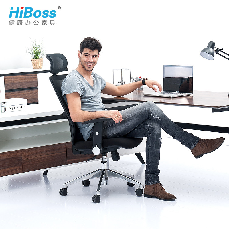 HiBoss 电脑椅 人体工学办公椅 老板椅 网布大班椅 黑色