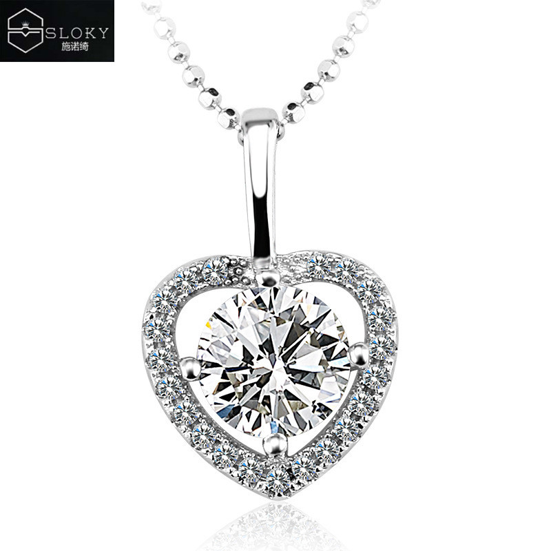 SLOKY施诺绮心梦爱心型925纯银水晶项链采用施华洛世奇元素水晶吊坠女时尚银饰品短款锁骨链送女友送妈妈生日礼物 项链