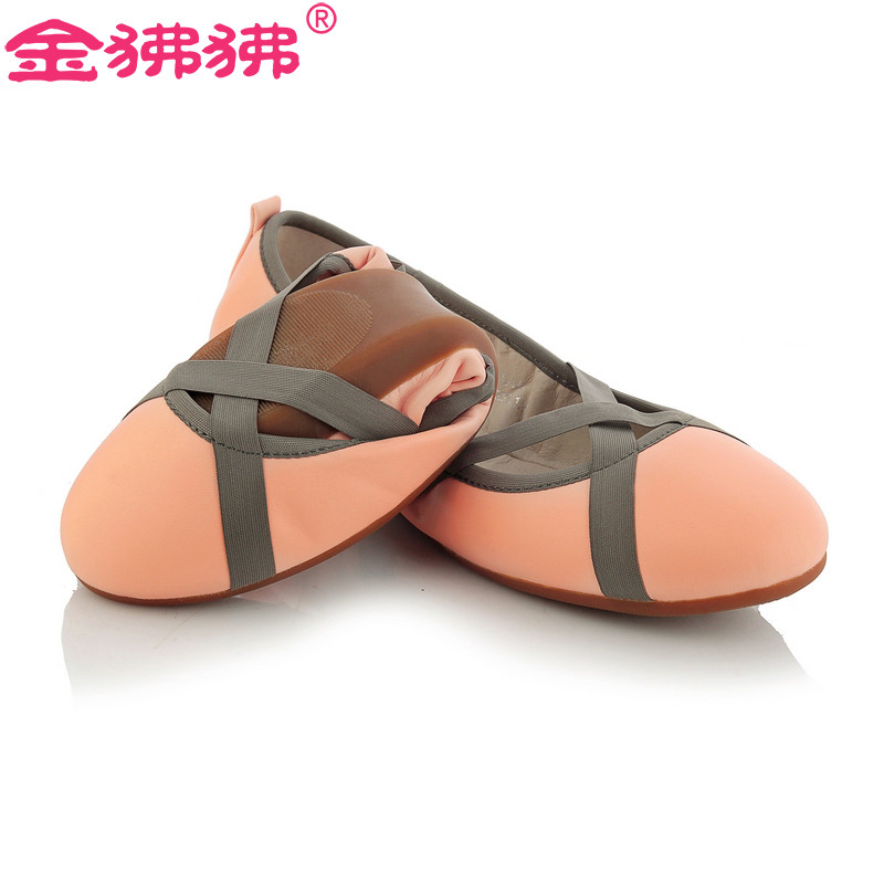 金狒狒蛋卷鞋新款柔软真皮平底鞋俏皮小圆头女鞋交叉绑带单鞋 平跟舞蹈鞋上班鞋 粉色 36码