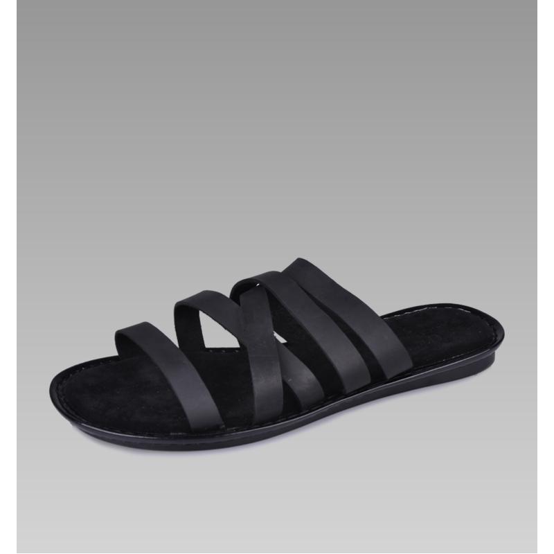 DreamBox钧博男鞋韩版夏季新款真皮拖鞋潮流个性一字拖鞋沙滩拖鞋 黑色 37码