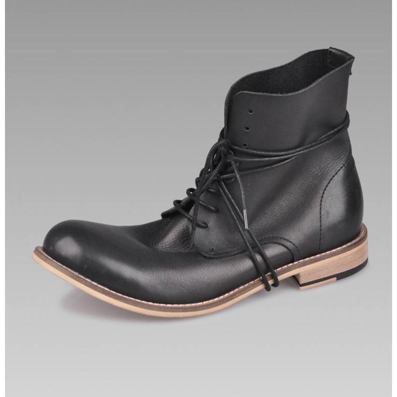 DreamBox钧博欧美秋季男士短靴中筒高帮鞋青年真皮潮流皮靴子男靴 黑色 42码