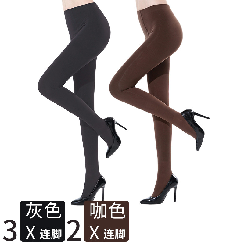 梦娜正品【5双装】梦娜320D天鹅绒连裤袜防勾丝女士春秋加厚连脚踩脚打底袜子 均码-5双装 连脚灰3双咖啡2双