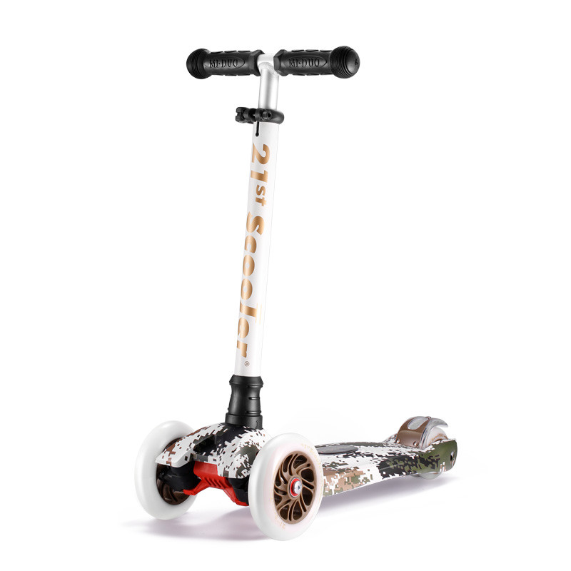 21st scooter米多儿童滑板车3轮四轮闪光轮踏板车2-8岁宝宝滑滑车 迷彩款