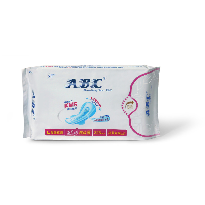 ABC甜睡卫生巾夜用加长轻透薄棉柔323mm*3片