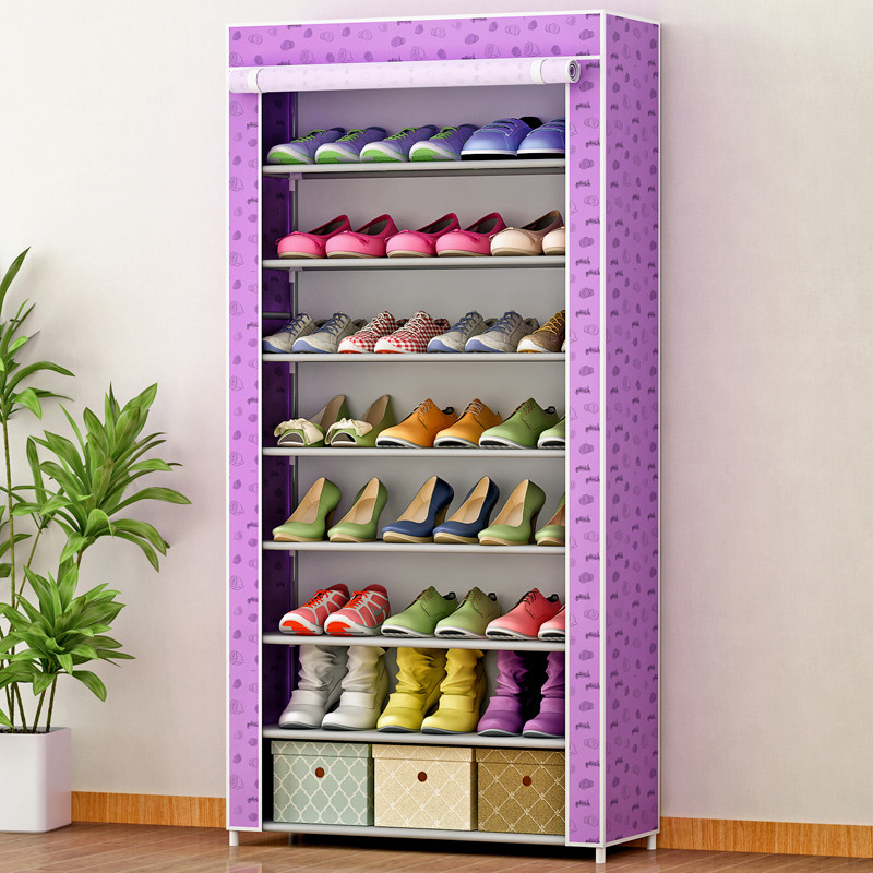 索尔诺简易鞋柜/鞋架 大容量储藏收纳柜 防尘布鞋柜 玄关组合鞋柜 单排8层柜子08cx 紫柠檬