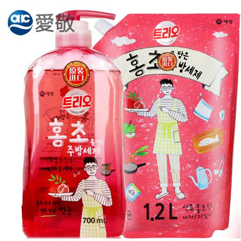 爱敬 石榴红醋餐具清洁剂套盒（石榴红醋餐具清洁剂700ml+石榴红醋餐具清洁剂1.2L）