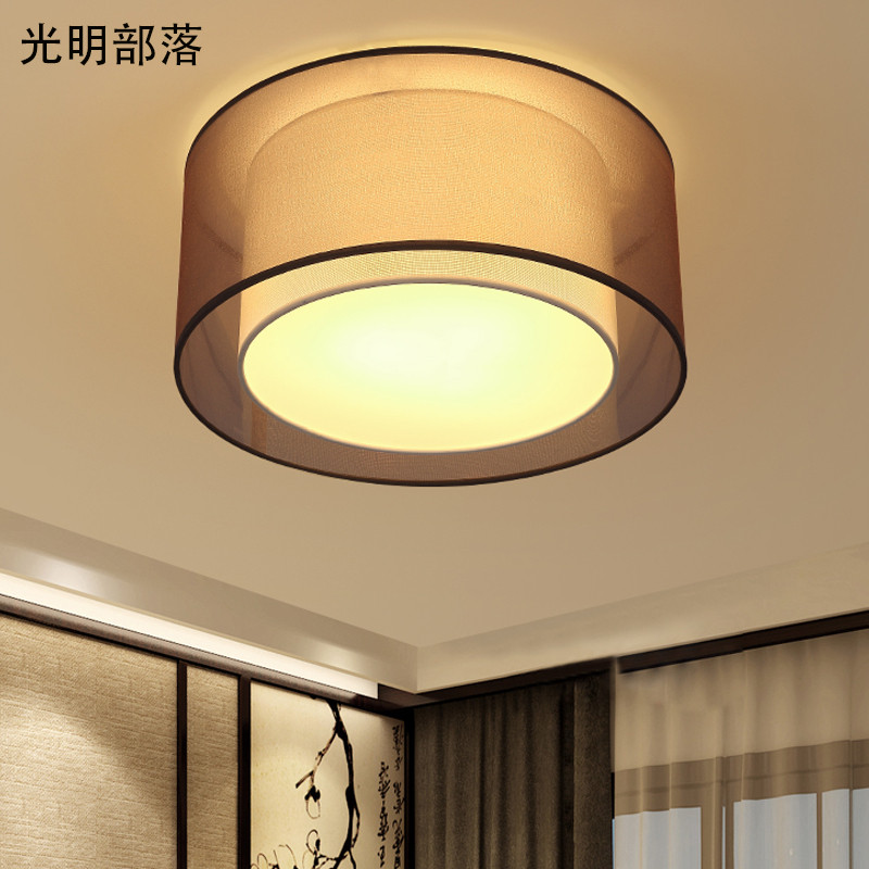 GMBL光明部落现代中式led吸顶灯复古正方形卧室灯客厅灯简约led圆形布艺餐厅书房灯具灯饰 圆45cm赠送白光灯泡