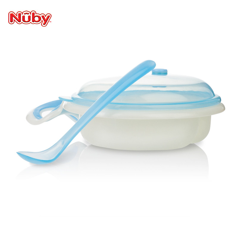 努比(Nuby)可微波餐碗附勺子 蓝色